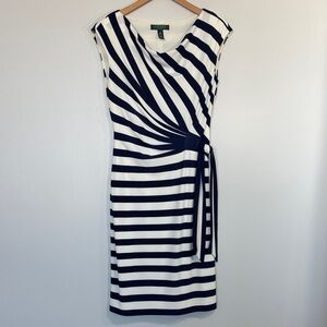 Lauren Ralph Lauren Black and White Striped Midi Dress Size 4